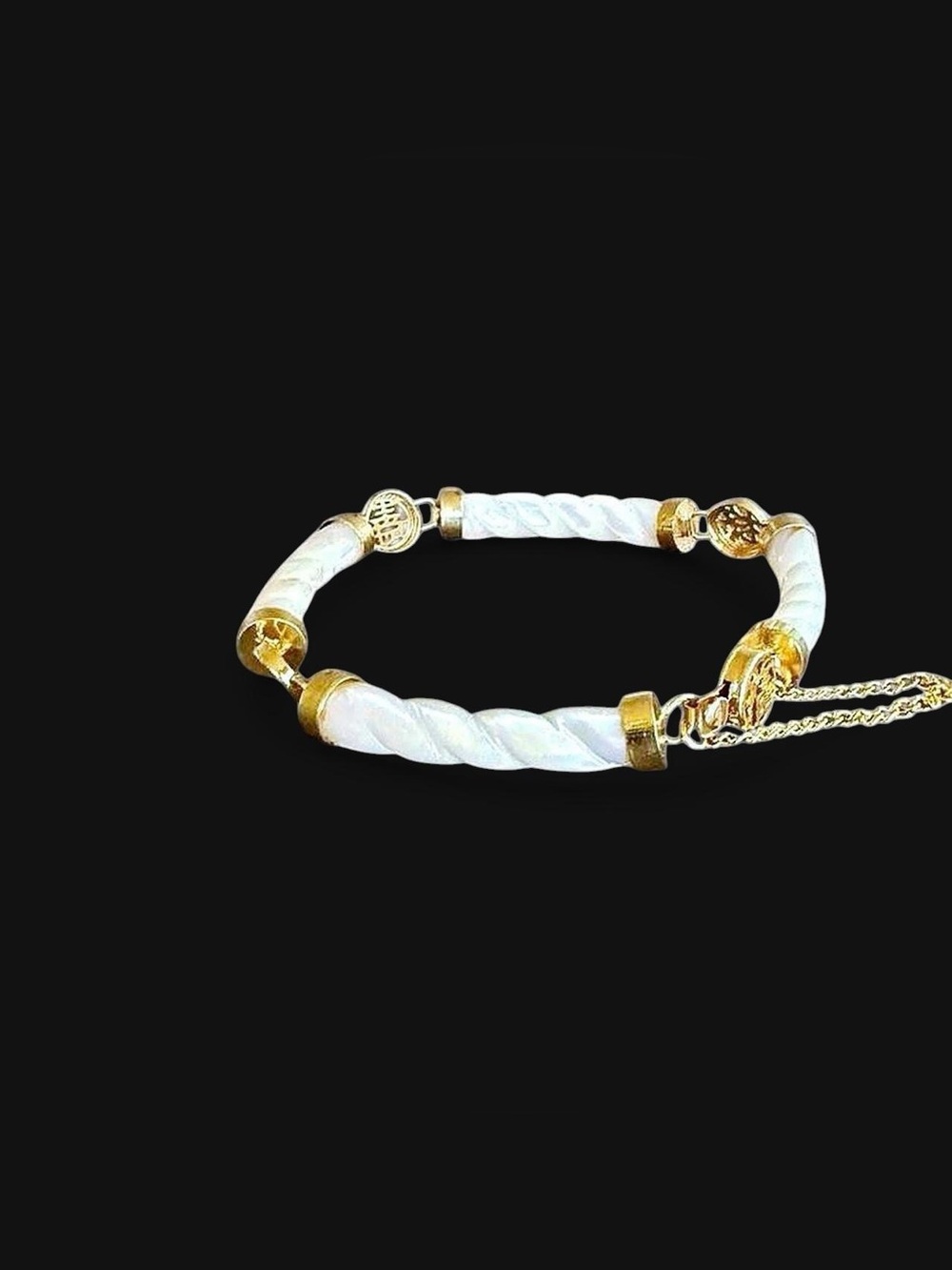 Vintage Chinese Good Luck Longevity Bracelet - Twisted Mother-of-Pearl